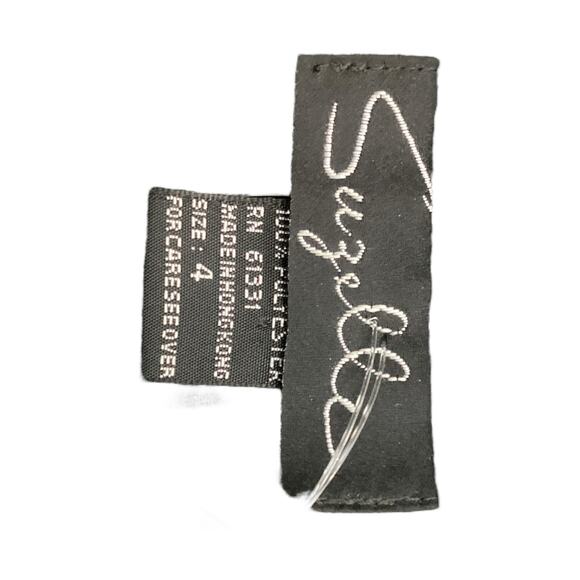 Vintage Suzelle Women’s Top SZ 4 Side Ruffle Half Embroidered Half Pleated Black - Picture 4 of 4